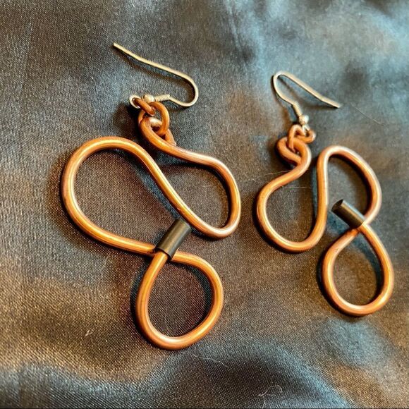 Large Copper Tone Abstract Earrings - Picture 7 of 7